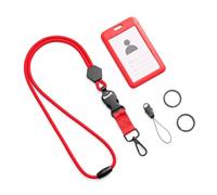 MORSUNBELA Porte Badge Tour de Cou Porte Badge avec Cordon Tour de Cou, Détachable avec Lanière pour Clés et Badge de Travail Carte d'Identité Carte de Bus, Rouge