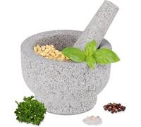 Mortier en granit 10 x 15 cm, lourd, gris.
