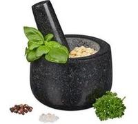 Mortier en granit avec pilon, robuste, pour épices, herbes, mortier en pierre polie, d. 12 cm, 300 ml, gris noir G