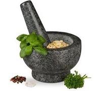Mortier en granit avec pilon, robuste, pour épices, herbes, mortier en pierre polie, d. 13 cm, 250 ml, gris anthracite G