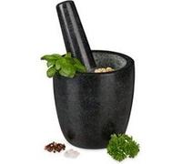 Mortier en granit avec pilon, robuste, pour épices, herbes, mortier en pierre polie, d. 13 cm, 500 ml, gris noir G