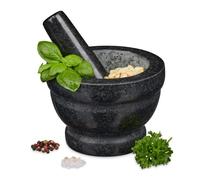 Relaxdays Mortier en granit avec pilon XL – robuste – Ø14 cm, 400 ml, gris
