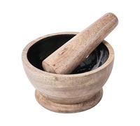 Mortier et Pilon en Bois de Manguier Fait Main Accessoire Cuisine Marron et Noir Qena
