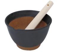Mortier et Pilon Japonais Asayu Noir en Céramique - Suribachi Mino Artisanale avec Pilon en Bois (Sukirogi) - Fabriqué au Japon - Compatible Lave-Vaisselle & Micro-ondes - 16 cm