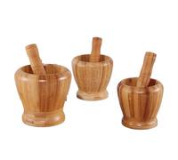 Mortier Pilon Cuisine Ensemble de mortier et pilon en bois bambou avec couvercle, cuillère, broyeur, presse-purée for poivre, ail, herbes, épices, ensembles gadgets cuisine(10.5X10.5cm)