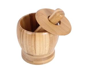 Mortiers et pilon en bambou avec couvercle ail poivre noix épices presse broyeur broyeur presse-purée pour broyer les épices gingembre ail presse hachoirs