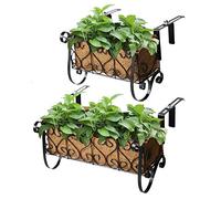 MorTime Panier de fleurs en fer à suspendre avec crochets, balustrade pour pots de fleurs, étagère décorative en métal noir pour extérieur, jardin, balcon, clôture, terrasse