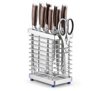 Morvexa Bloc Couteaux Inox 304, Porte Ciseaux, Égouttoir Cuisine Moderne | Acier 304, fentes ouvertes, bac récupérateur amovible, emplacement ciseaux, pieds de maintien, support sans couteaux