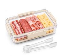 Morvexa Boîte à Bacon pour Réfrigérateur avec Couvercle, 1,8 L Boîte de Conservation Transparente pour Charcuterie, Boîte à Jambon avec Pince, Poignée, Joint, Séparateur, Empilable