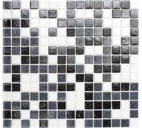 MOS52-0302 Carreaux de mosaïque en verre pour salle de bain, mur de douche, blanc, gris et noir