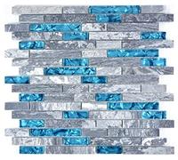 Mosaïque de verre pierre naturelle bâtonnets marbre carreaux mosaïque gris bleu anthracite crédence murale parement mural salle de bain - MOS87-0404