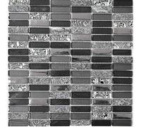 Mosaïque en verre transparent - Gris et noir - Rectangulaire - Carreaux Mosaique - MOS87-SM88_f