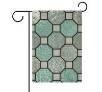 Mosaïque géométrique gris sarcelle clair octogonale pièces drapeau de jardin saisonnier vacances toile de jute double face maison cour drapeaux extérieurs 32 x 47 cm