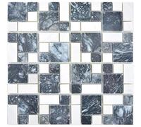 Mosaïque Marbre - MOSANI - Noir Blanc - Carrelage Mural - 0,09 m² - 30x30 cm