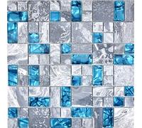 Mosaïque - MOSANI - MOS88-0404 - Pierre Naturelle - Verre Translucide - Gris Bleu Anthracite