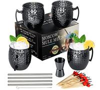 Moscow Mule - Lot de 4 tasses en acier inoxydable plaqué noir - 530 ml - Pour boissons fraîches - Noir