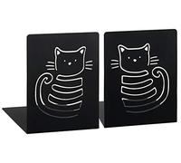 Moses Libri_x Lot de 2 Serre-Livres MIAU en métal avec Deux Serre-Livres en métal Noir