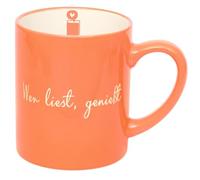 moses. libri_x Tasse en céramique, avec gravure et motif de livre, passe au lave-vaisselle et au micro-ondes, couleur abricot, 350 ml