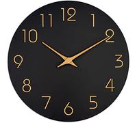 Mosewa Horloge Murale, à Pile, Silencieuse sans tic-tac, Design Moderne en Bois, Parfaite pour la Décoration de la Chambre, du Salon, de la Cuisine, de la Salle de Bain et du Bureau, Noire 25.4cm