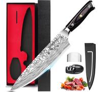 MOSFiATA Couteau de cuisine universel 20 cm - Couteau de cuisine professionnel allemand en acier inoxydable avec manche ergonomique et protection des doigts