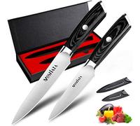 MOSFiATA Ensemble de couteaux de cuisine de 13 cm, couteau de cuisine et couteau à éplucher les fruits de 9 cm, acier inoxydable allemand à haute teneur en carbone EN1.4116 avec couvercle bonus x 2