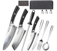 MOSFiATA Ensemble de Couteaux de Cuisine en Acier Inoxydable pour l'extérieur avec Sacoche,Protège-Doigts, étuis pour Couteaux, Fusil à Aiguiser