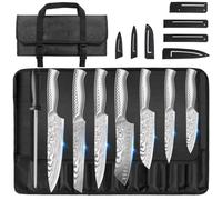 MOSFiATA Lot de 10 Couteaux de Cuisine en Acier Inoxydable pour l'extérieur avec Étui, Couteaux de Chef Tranchants, Housses de Lames, Baguette à Aiguiser, Sac de Transport pour Camping et Voyage