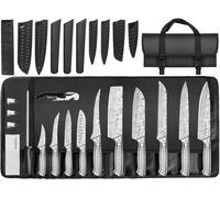 MOSFiATA Lot de 17 couteaux de cuisine en acier inoxydable avec étui, couteau de chef tranchant, protège-doigts, douilles de sabre de couteau, baguette à aiguiser, sac de transport Oxford - Idéal pour