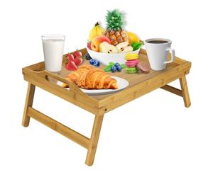 Mosii Plateau de lit en bambou avec poignées et pieds pliables, plateau multifonction et bureau debout pour petit déjeuner au lit, canapé, manger, dessin, ordinateur portable et plateau à goûter
