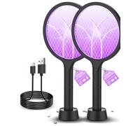 Mosiller Tapette à mouches électrique 4000 V avec 1 800 mAh et deux modes, 2 en 1 rechargeable avec maille de sécurité à 3 couches pour intérieur, terrasse, camping, bureau (lot de 2)