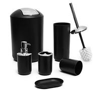 Moss & Stone Lot de 6 Accessoires de Salle de Bain Comprenant Un Distributeur de Savon, Un Porte-Brosse à Dents, Un gobelet à Brosse à Dents, Un Porte-Savon, Un Ensemble Complet de décoration Noir