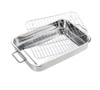 MoSundi Plat à rôtir pour four avec grille amovible (33 x 23 x 5 cm) | Le design profond empêche les déversements, aspect poli miroir, peut servir 3 à 4 personnes, passe au lave-vaisselle