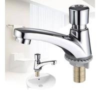 MoSundi Robinet de lavabo chromé à fermeture automatique - Contrôle de l'eau froide - Bouton poussoir - Avec interface G1/2