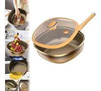 MoSundi Sauteuse non profonde de 30,5 cm avec couvercle en verre et panier vapeur, construction métallique, poêle à frire en titane jaune