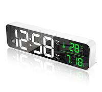 MOSUO Réveil Numérique, Horloge Murale Réveil Matin LED Digital Miroir Grand Ecran avec Température Date, 2 Alarme, 40 Musique, 6 Luminosité Variable, USB Clock pour Maison Bureau, Blanc
