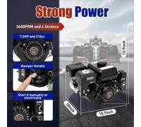 Moteur de kart - Moteur à essence OHV 4 temps 212 cm³ - Puissance 7,5 ch - Démarrage électrique + démarrage par lanceur - Refroidi par air - Arbre horizontal - Réservoir 3,8 l - Noir