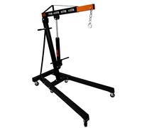 Moteur Grue 1 Tonne Ton 1000kg Hydraulique Manche Pompe Monte-Charge Pieds Pliables Support Cric Poignée 6 Roules Ultra-Résistants Atelier Garage 4 Positions JIB Chaîne Crochet Acier Revêtu En Poudre