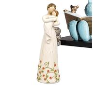 Mother Daughter Statue - Resin Mom Hugging Child Figurine, Celebrates Eternal Maternal Bonds Beautifully, Features Non Slip Weighted Felt Base , Sits Securely Bedside Tables Shelves Mantels, A