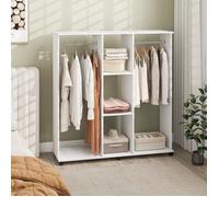 MOTHINESSTO1604-Armoire penderie meuble de rangement mobile 6 roulettes 120 x 40 x 128 cm en bois blanc