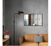 MOTHINESSTO2482-Miroir mural verrière rectangulaire style industriel, horizontal ou vertical avec 4 crochets, en métal noir 109 x 69