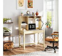 MOTHINESSTO2952-Bureau avec rangement bureau bibliothèque en bois avec étagères et grand plateau pour petits espaces, aspect chêne
