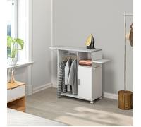 MOTHINESSTO6092-Armoire à repasser sur roulettes, table à repasser pliante, étagère réglable, barre de suspension, 127x42,5x99cm, bl
