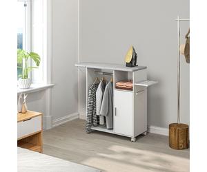 MOTHINESSTO6092-Armoire à repasser sur roulettes, table à repasser pliante, étagère réglable, barre de suspension, 127x42,5x99cm, bl