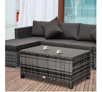 MOTHINESSTO888-Table Basse de Jardin Plateau Verre trempé 5 mm rotin tressé 85 x 50 x 39cm Max. 70 kg gris