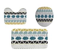 Motif Abstrait avec Formes Et Éléments Tendance Tapis De Bain 3Pcs, Tapis Contour Toilette Doux Housse D'Abattant pour Chambre À Coucher Douche
