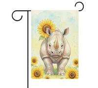 Motif De Bienvenue Printanier Avec Des Tournesols Et Des Rhinocéros Bannière Cour 30X45Cm Drapeaux Durable Décoratif Drapeau De Cour Pour Plage Fêtes Dortoirs