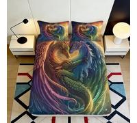 Motif Dragon coloré Drap Housse Microfibre, Sensation Douce, 3D Printed, Protection Matelas, Cadeau Pendaison de crémaillère, Facile à Laver, Gift Bedding Set 90x200x25cm