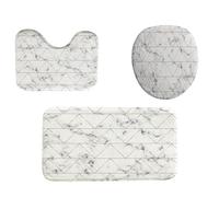 Motif Géométrique Moderne Minimaliste Blanc À Lignes Dorées Carpettes De Toilette 3Pcs, Tapis Contour Toilette Durable Housse D'Abattant pour Chambre À Coucher Maison