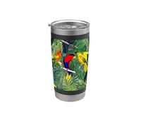 Motif oiseaux tropicaux colorés et nature verte Gobelet isotherme en acier inoxydable double paroi