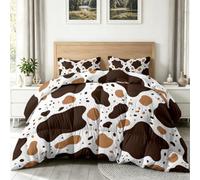 Motif Vache Taches Réversible Imprimée Couettes 135 x 200 cm, Minimaliste Nature Douce Respirante Matelassée Couette 4 Saisons, Jaune Brun Lavable en Machine Couettes sans Housse pour 1 Personnes